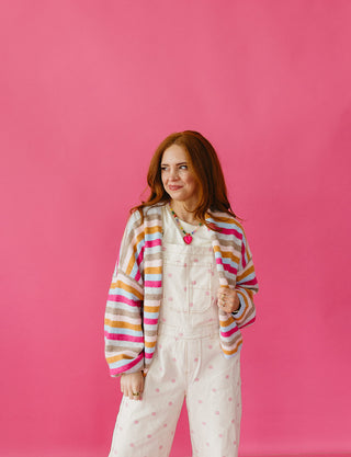 Gemma Polka Dot Barrel Overalls In Cream/PInk