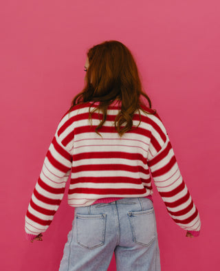 Camden Striped Cardigan In Pink/Red