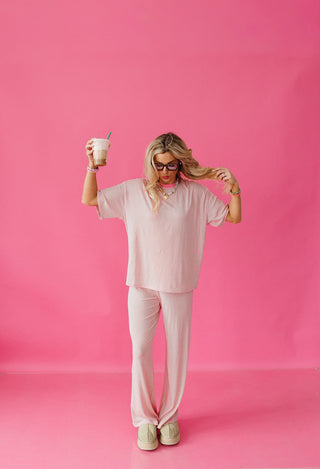 Carter Stripe Short Sleeve Top in Pink/White