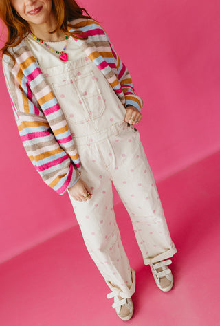 Gemma Polka Dot Barrel Overalls In Cream/PInk