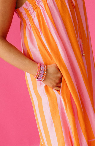 Pippa Stripe Midi Dress in Pink/Orange