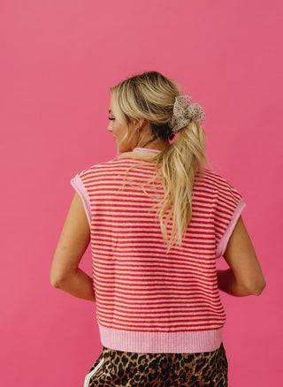 Sleeveless Piper Cardigan in Pink/Red Stripe