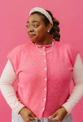 Sleeveless Piper Cardigan in Bubblegum