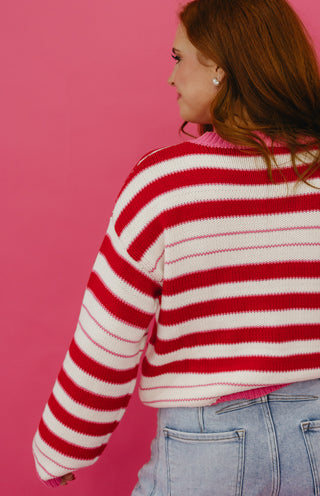 Camden Striped Cardigan In Pink/Red