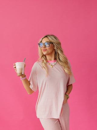 Carter Stripe Short Sleeve Top in Pink/White