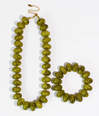 Sugar Beads Necklace Set - Olive Green