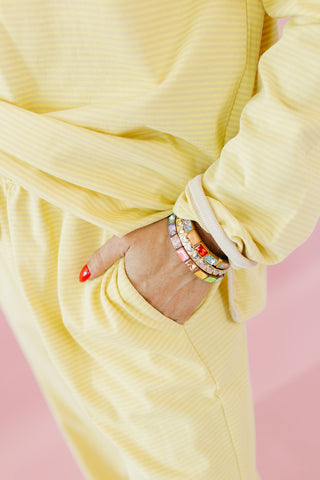Kelly Anne Stripe Knit Pant Set in Lemon/Butter
