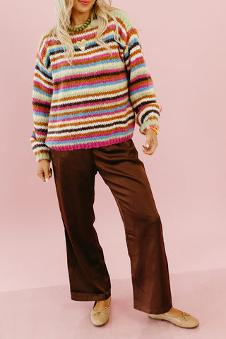 Quinten Rainbow Stripe Sweater in Lime/Magenta