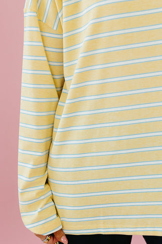 Zoe Oversized Stripe Long Sleeve Tee in Butter/White