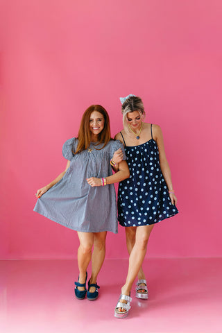 Minnie Polka Dot Mini Dress in Navy/Light Blue