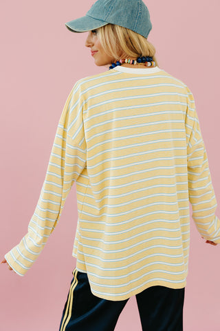 Zoe Oversized Stripe Long Sleeve Tee in Butter/White
