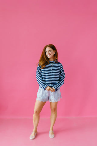 Piper Cardigan in Dusty Blue Stripe