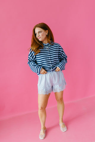 Piper Cardigan in Dusty Blue Stripe