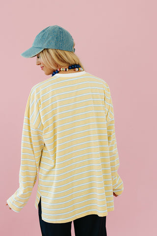 Zoe Oversized Stripe Long Sleeve Tee in Butter/White