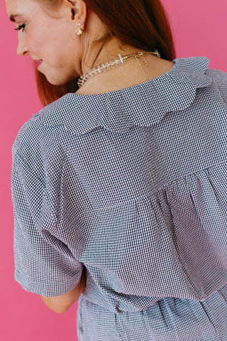 Delilah Gingham Scallop Collar Blouse
