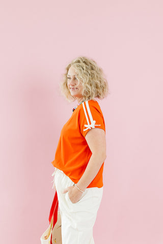 Poppy Stripe Bow Sleeve Tee