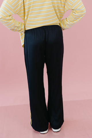 Libby Satin Track Pants in Navy/Butter