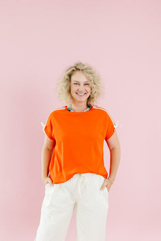 Poppy Stripe Bow Sleeve Tee