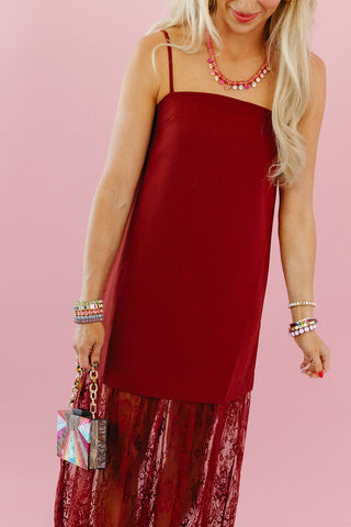 Bekah Lace Trim Midi Dress in Burgundy