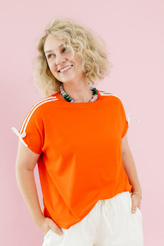 Poppy Stripe Bow Sleeve Tee