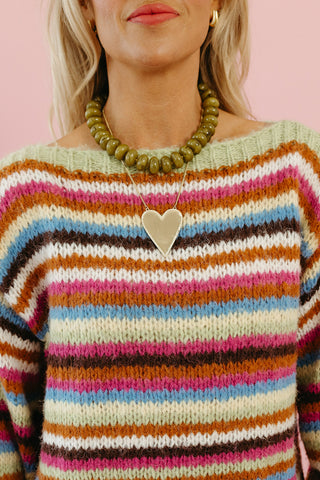 Quinten Rainbow Stripe Sweater in Lime/Magenta