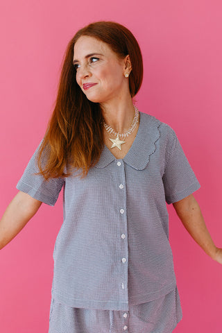 Delilah Gingham Scallop Collar Blouse