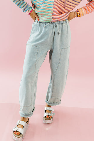 Laney Drawstring Barrel Denim in Light Denim Wash