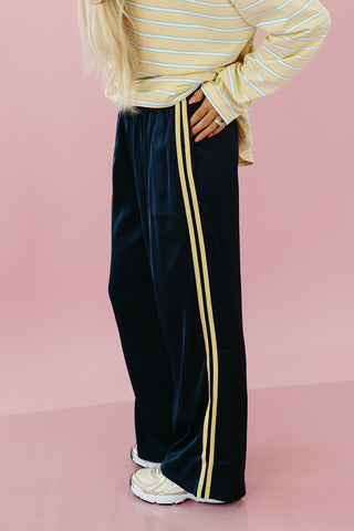 Libby Satin Track Pants in Navy/Butter