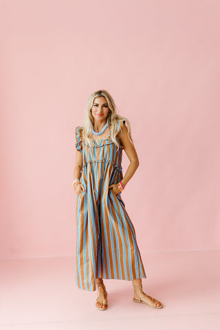 Penelope Ruffle Stripe Midi Dress