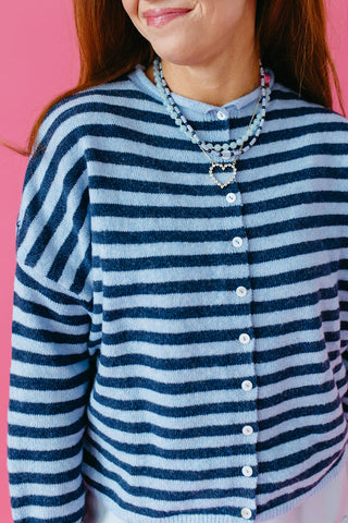 Piper Cardigan in Dusty Blue Stripe