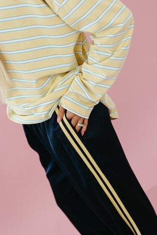 Libby Satin Track Pants in Navy/Butter