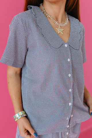 Delilah Gingham Scallop Collar Blouse
