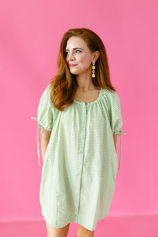 Malani Gingham Mini Dress in Lime Green