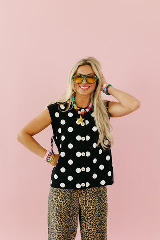 Madeline Polka Dot Sweater Vest in Black/White