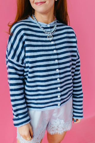 Piper Cardigan in Dusty Blue Stripe