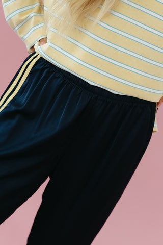 Libby Satin Track Pants in Navy/Butter