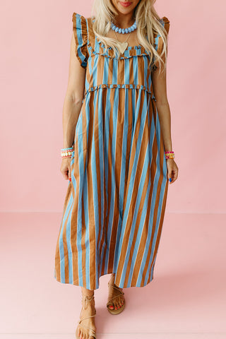 Penelope Ruffle Stripe Midi Dress