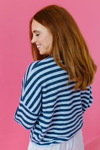 Piper Cardigan in Dusty Blue Stripe
