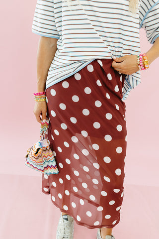 Jennings Polka Dot Mesh Midi Skirt