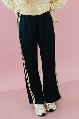 Libby Satin Track Pants in Navy/Butter