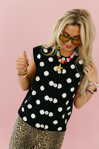 Madeline Polka Dot Sweater Vest in Black/White