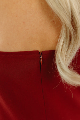 Bekah Lace Trim Midi Dress in Burgundy