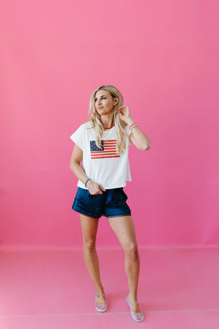 Fenway Satin Shorts in Navy