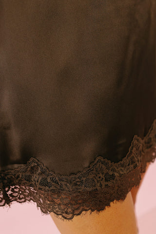 Liv Scallop Lace Trim Satin Skort in Espresso