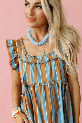 Penelope Ruffle Stripe Midi Dress