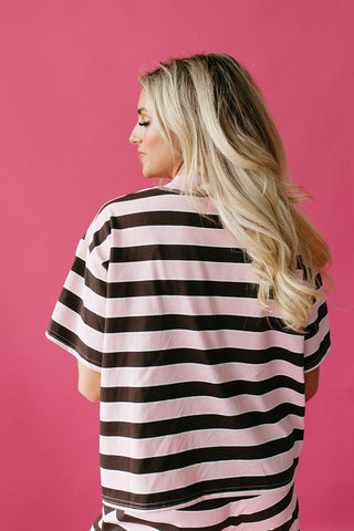Greyson Stripe Mock Neck Top in Pink/Brown