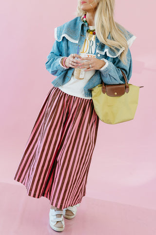 Maren Striped Maxi Skirt in Pink/Brown