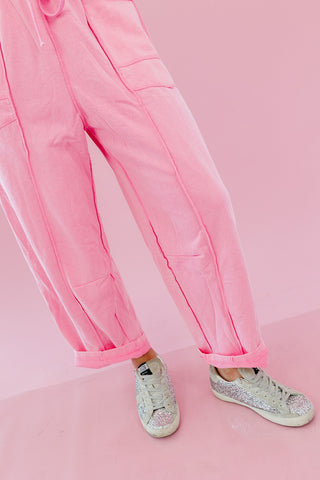 Lou Mineral Wash Barrel Pants in Candy Pink