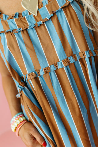Penelope Ruffle Stripe Midi Dress