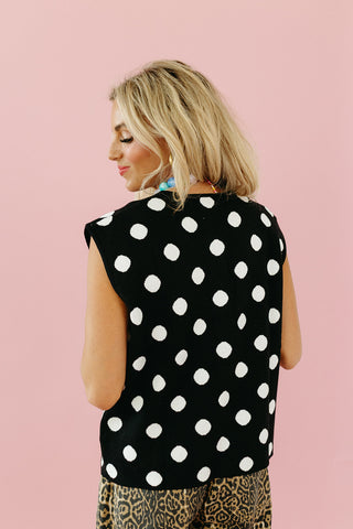 Madeline Polka Dot Sweater Vest in Black/White